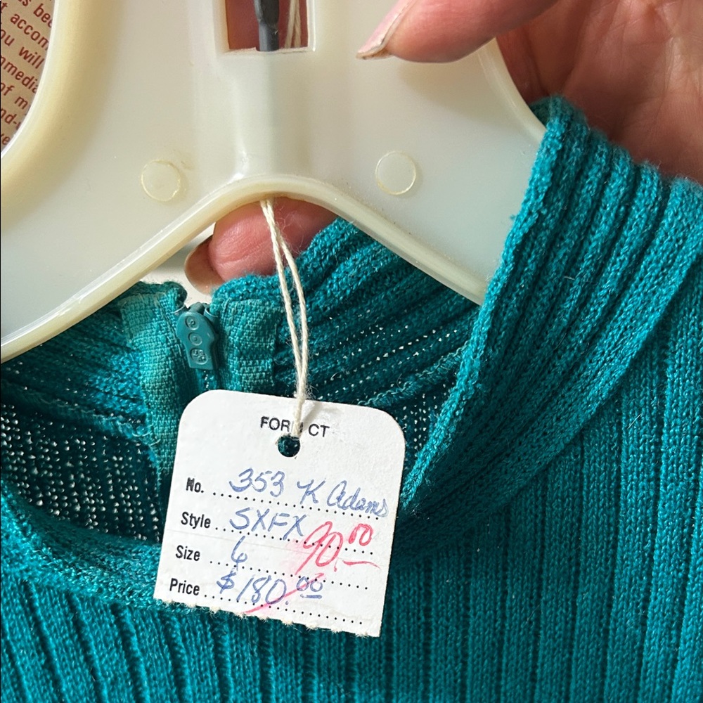 Vintage 90s Keith Adams sz6 Teal LS Dress.Estate item.$$$ on another site - Picture 6 of 15